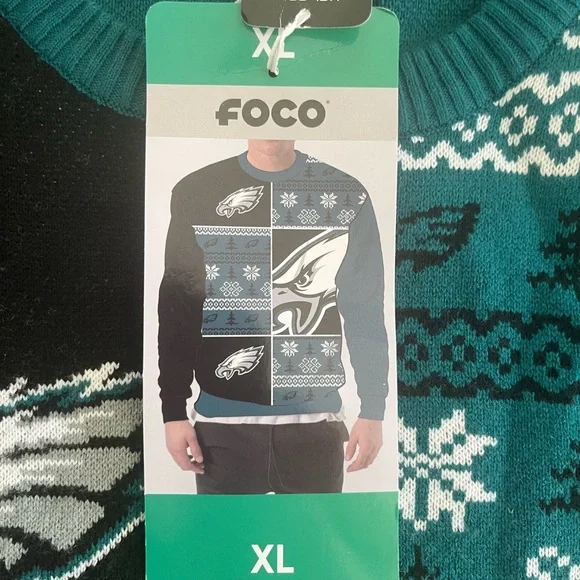 FOCO Philadelphia Eagles Men's Teal and Black Crewneck Sweater - Picture 2 of 3